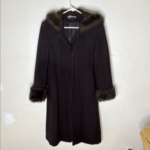 JP Vintage Wool Demi Petite Long Fur Trimmed Hood Coat Size 4DP